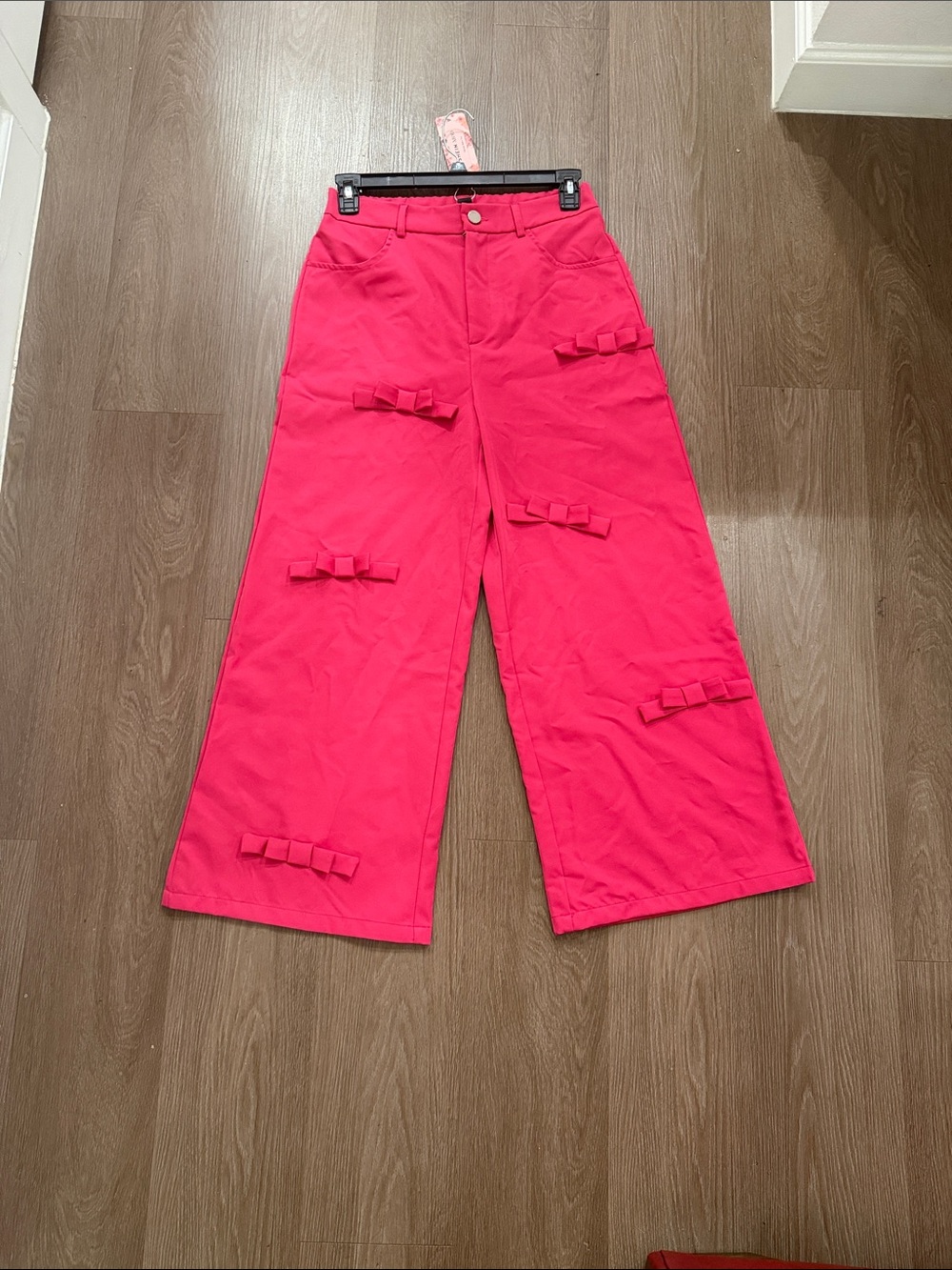 SHEIN Hot Pink Wide-Leg Bow Accent Pants